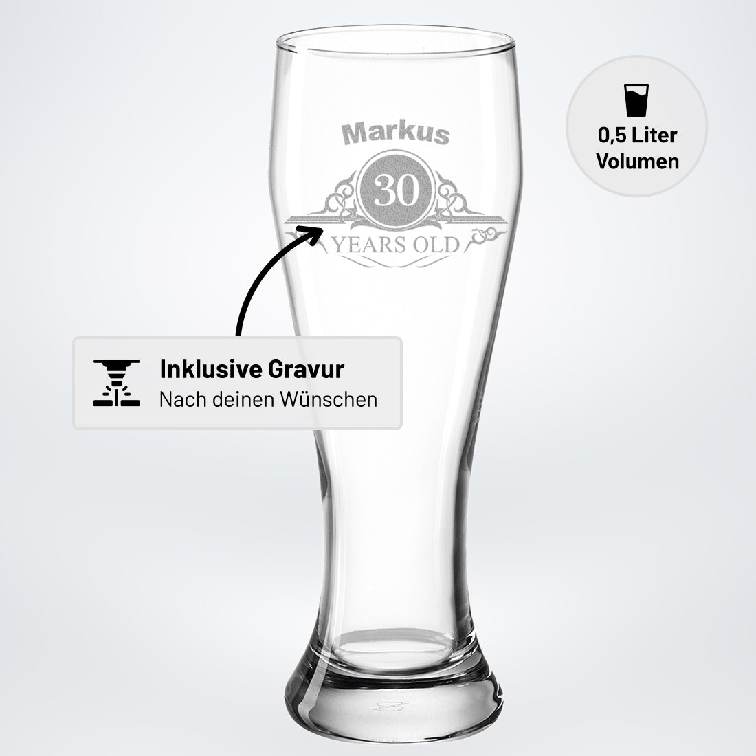 Weizenbierglas 0,5 Liter mit Namen graviert - personalisiertes Geschenk