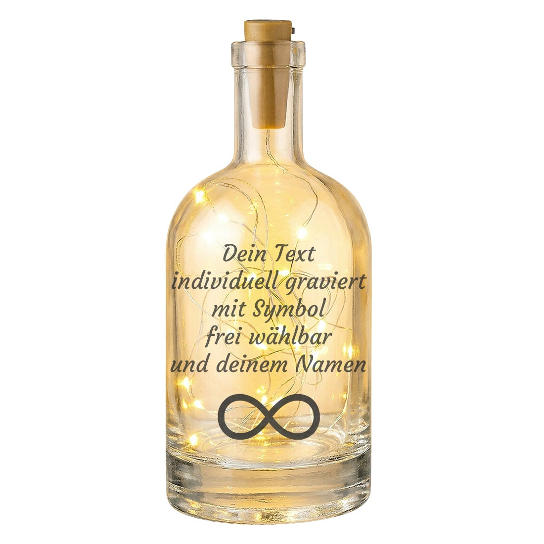 Personalisiertes LED-Flaschenlicht mit Gravur - Wunschtext & Wunschmotiv
