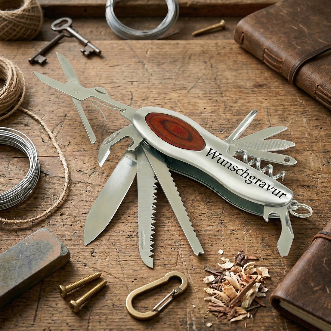 Multifunktionsmesser Wood mit 11 Funktionen und individueller Gravur
