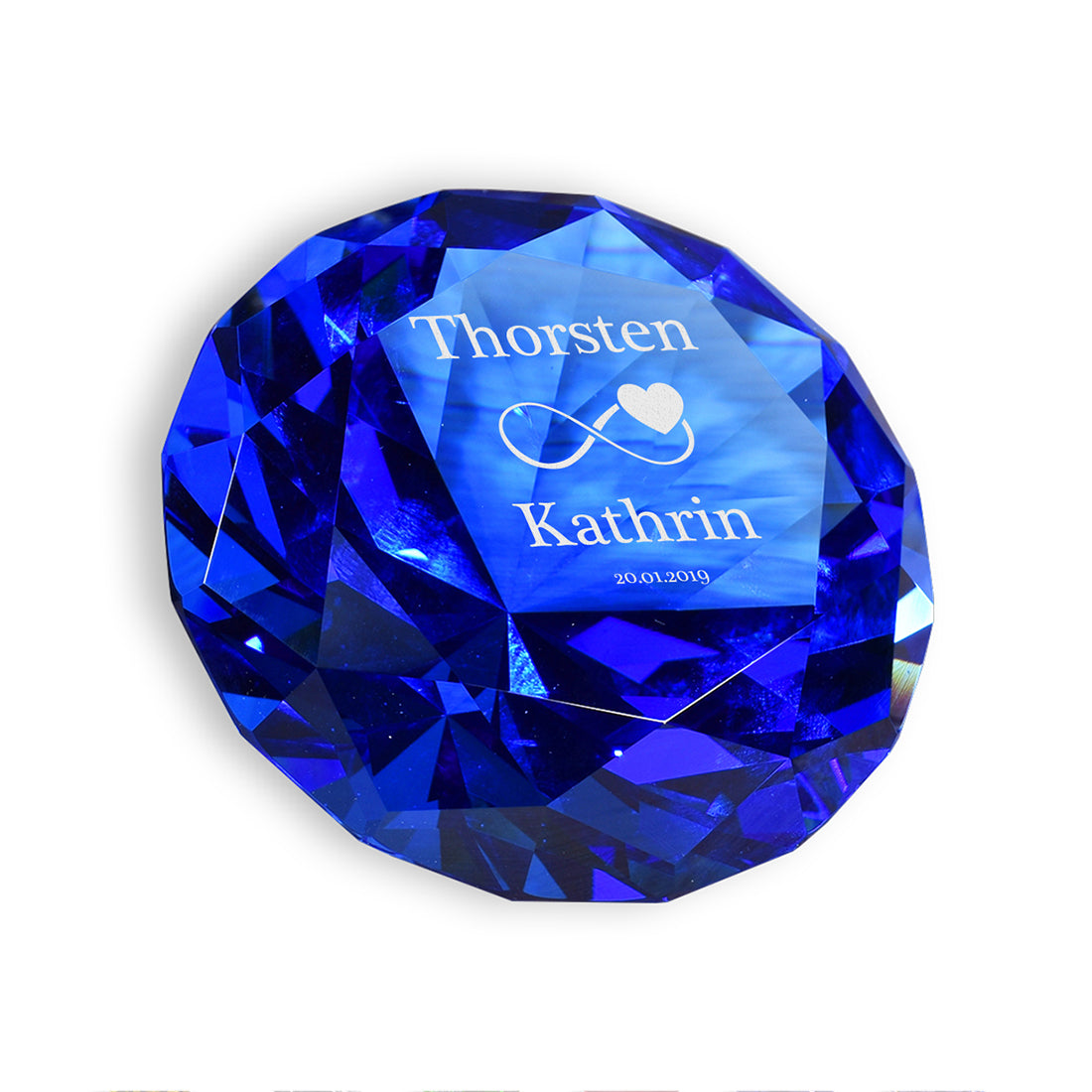 Glasdiamant "Unendlichkeit & Herz" mit Gravur – Geschenk zur Hochzeit & Jahrestag
