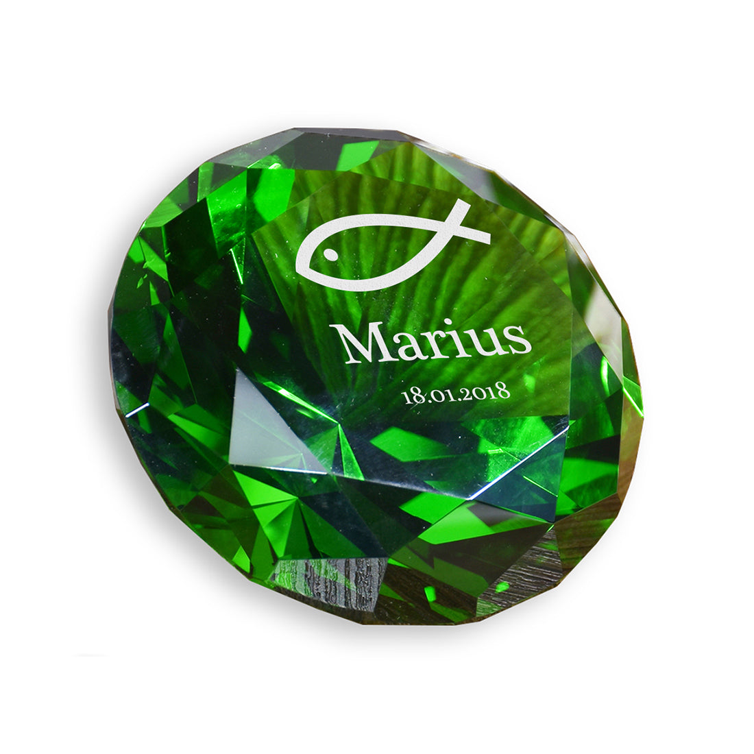 Deko Diamant "Fisch" mit Gravur als Taufgeschenk - 7 Farben
