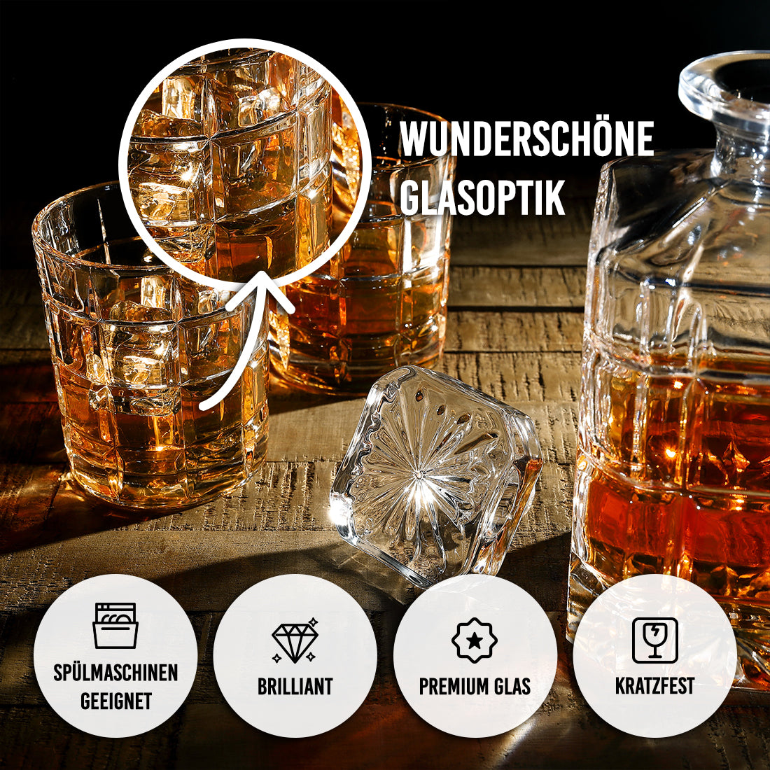 Whisky-Set 5-teilig Karaffe 800 ml & 4 Whiskygläser 320 ml - Ideal für Whiskyliebhaber