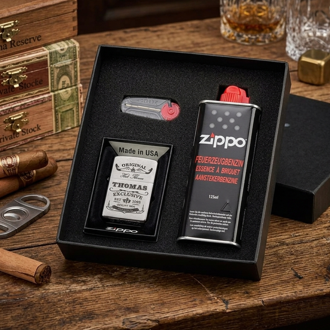 Zippo® Sturmfeuerzeug Geschenk-Set mit individueller Gravur - Original & Exklusiv