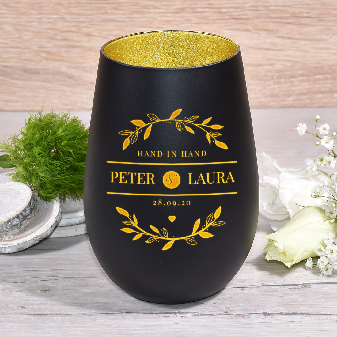 Teelichthalter in Schwarz aus Kristallglas