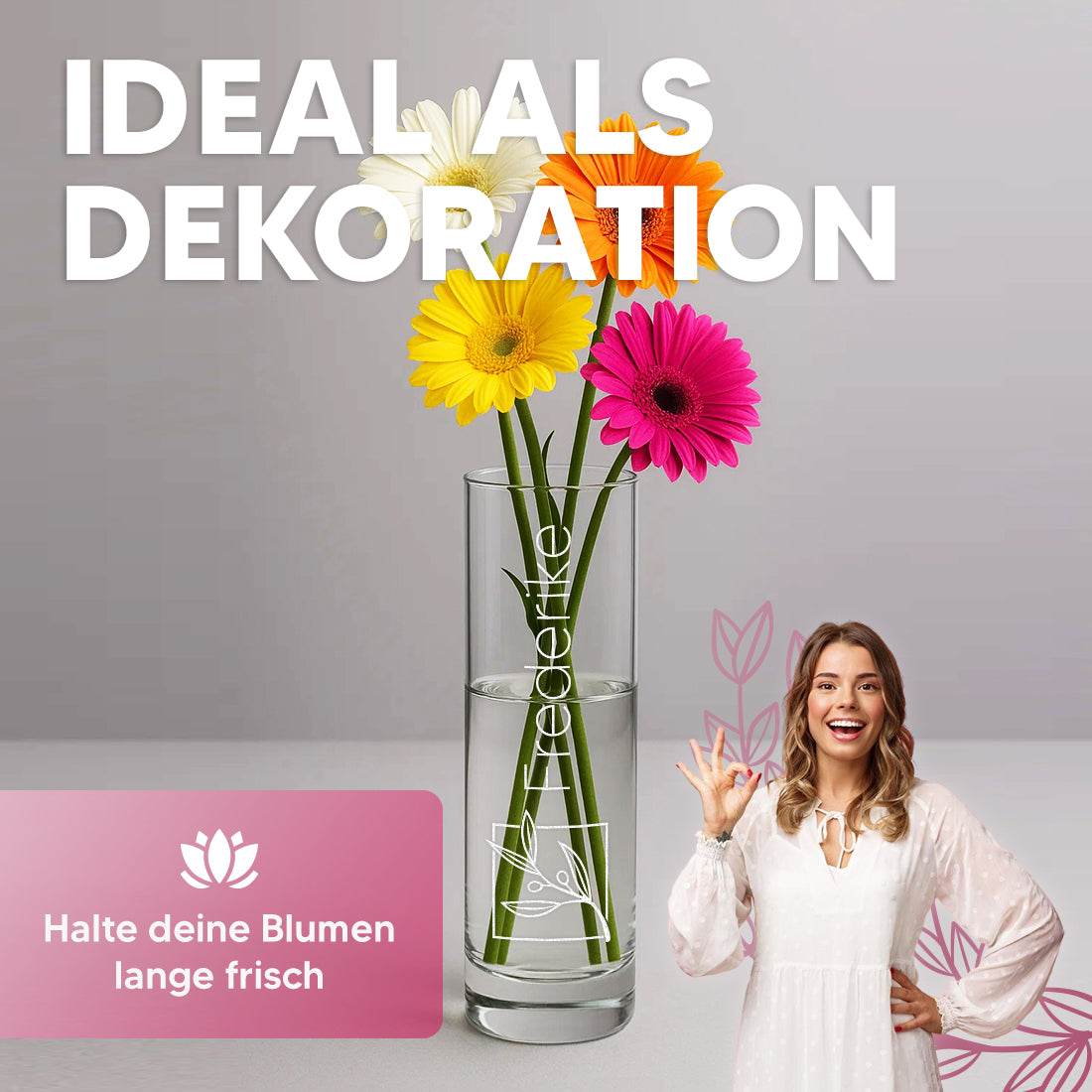 Vase als Deko Blumen Quadrat