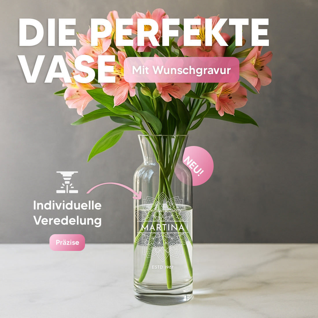 Karaffen-Vase Name nach Wunsch Mandala