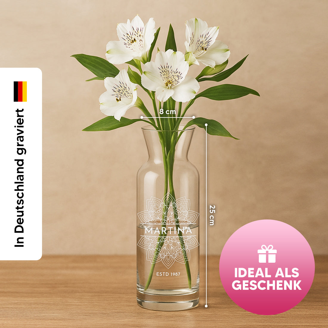 Karaffen-Vase mit Gravur Mandala