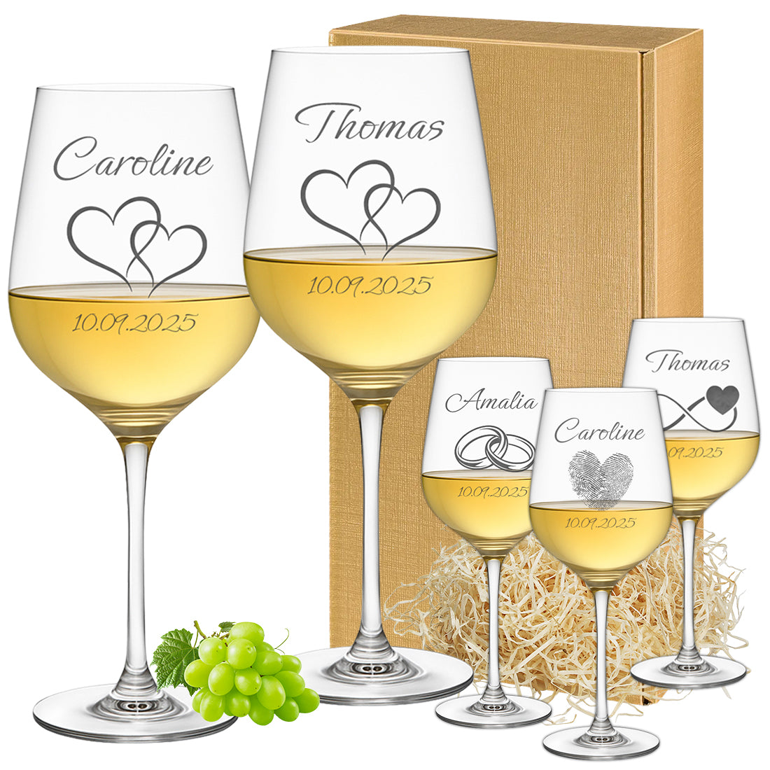 2 Weingläser mit personalisierter Gravur für Hochzeit & Jahrestag