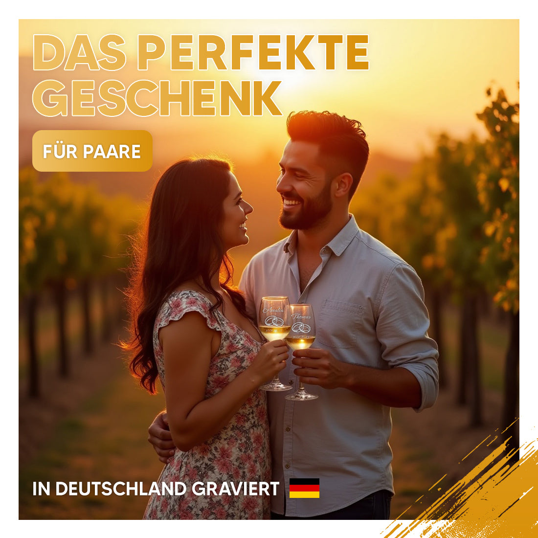 2 Weingläser mit personalisierter Gravur für Hochzeit & Jahrestag