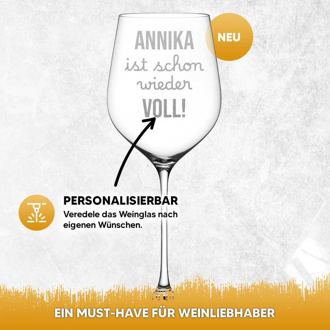 Weinglas modern 440 ml mit Gravur schon wieder voll!