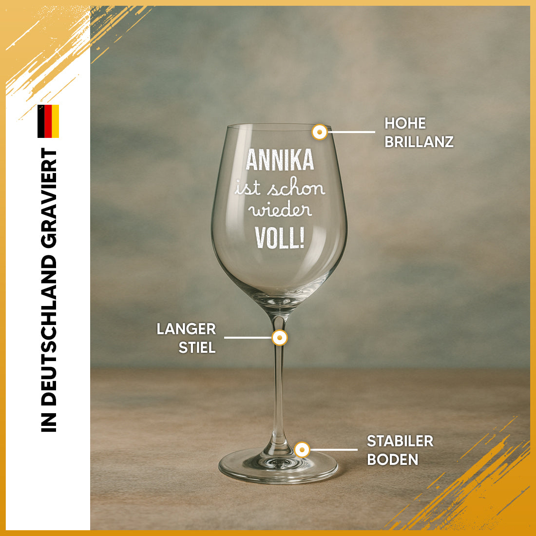 Weinglas modern 440 ml mit Gravur schon wieder voll!