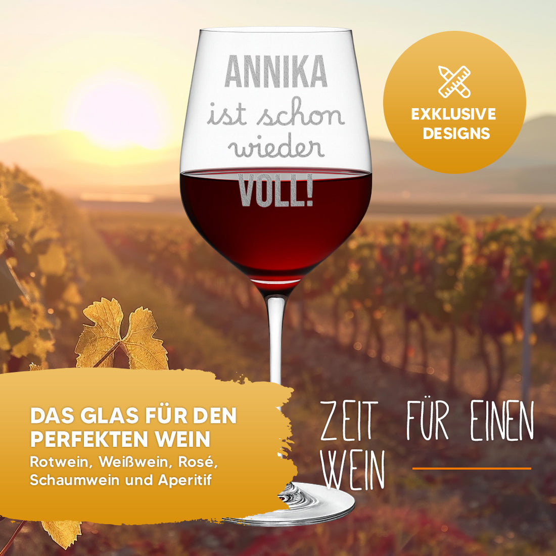 Weinglas modern 440 ml mit Gravur schon wieder voll!