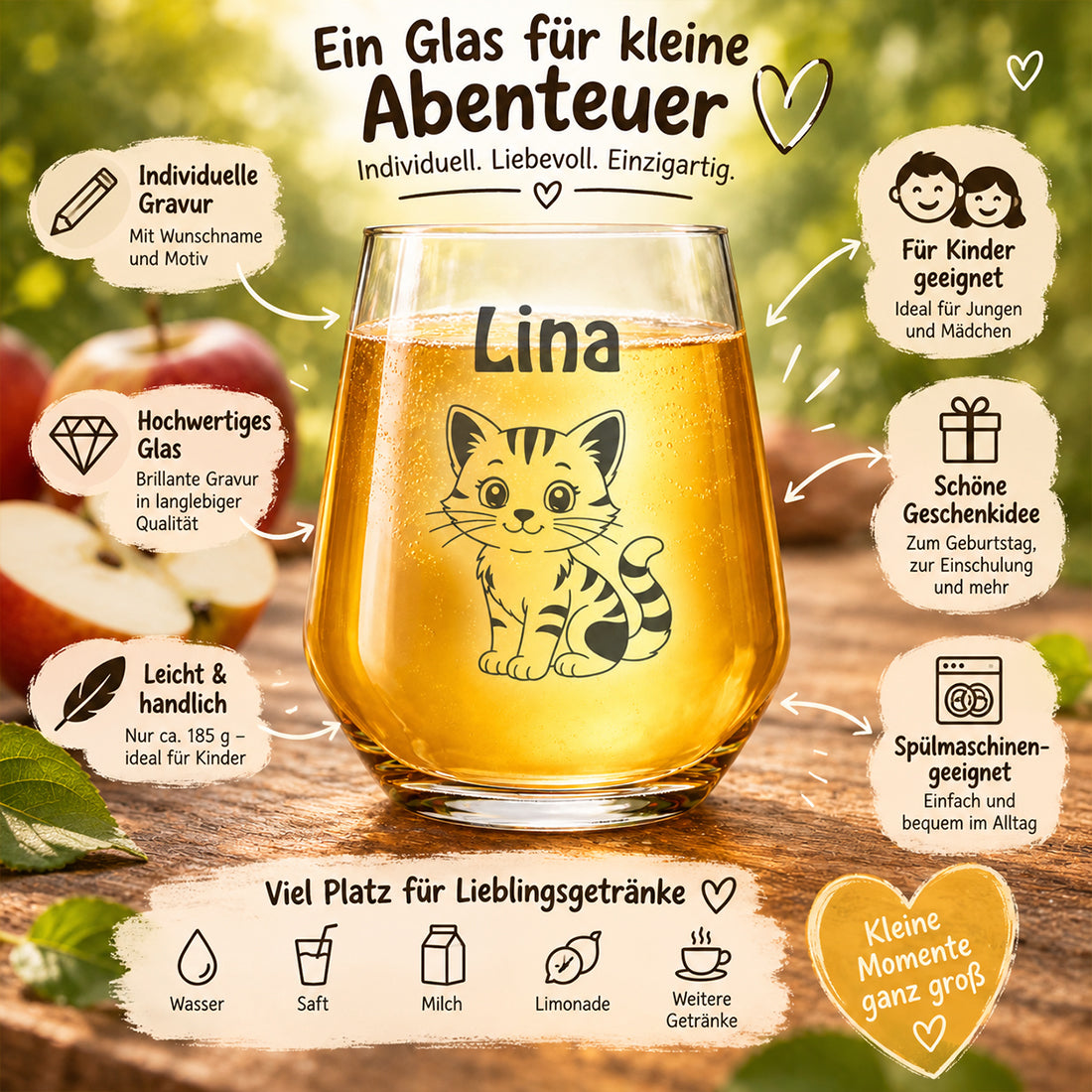 Personalisiertes Kinderglas mit Namen & Wunschmotiv 425 ml