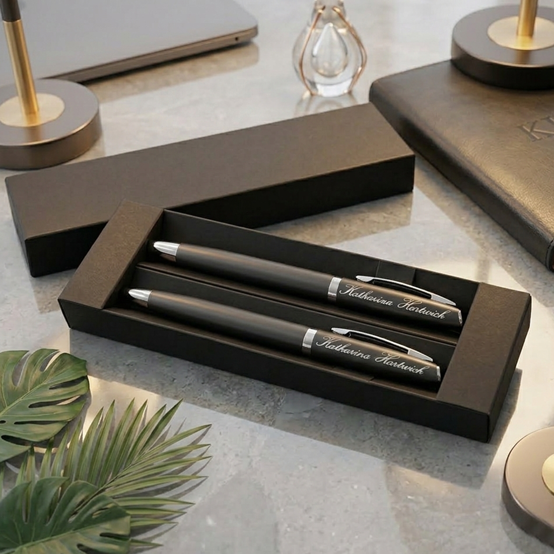 Exklusives Schreibset in Anthrazit-Grau mit individueller Gravur