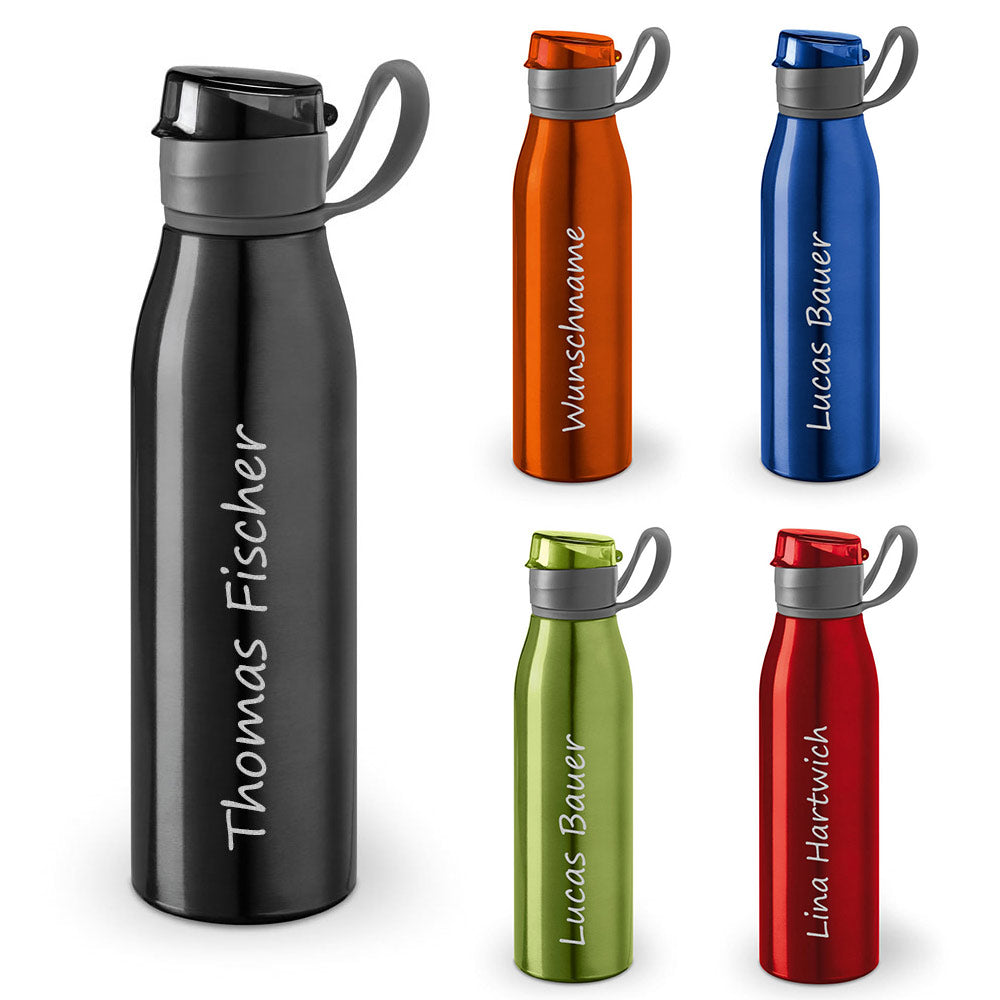 Schwarze Aluminium-Sportflasche 650ml personalisiert - Seitenansicht
