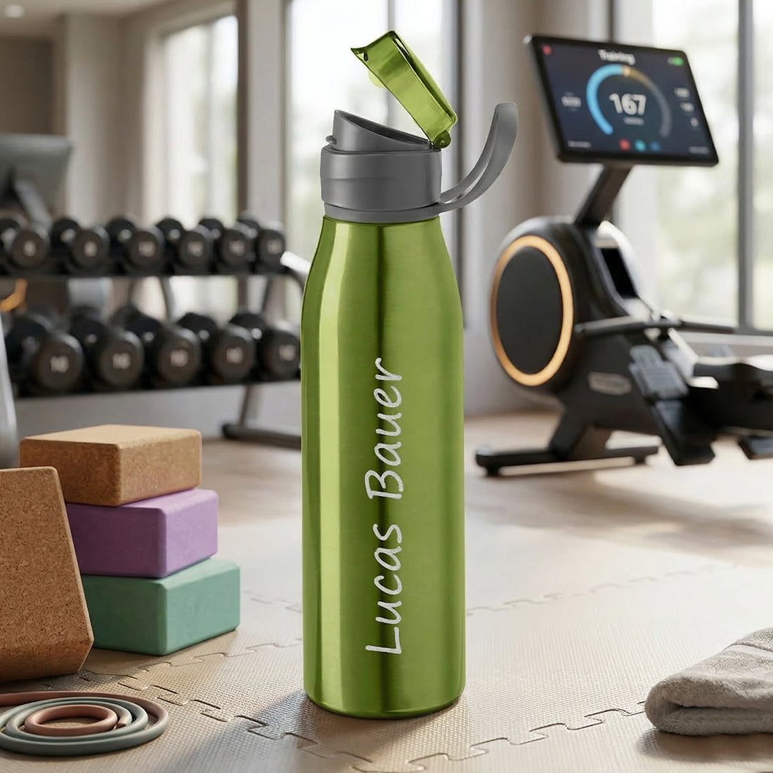 Personalisierte Trinkflasche Grün - 650ml Aluminium mit Wunschgravur