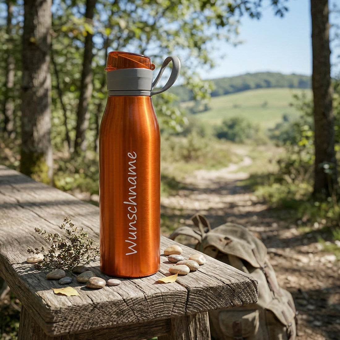 Personalisierte Alu-Trinkflasche grün 650ml - Detailansicht mit Gravur