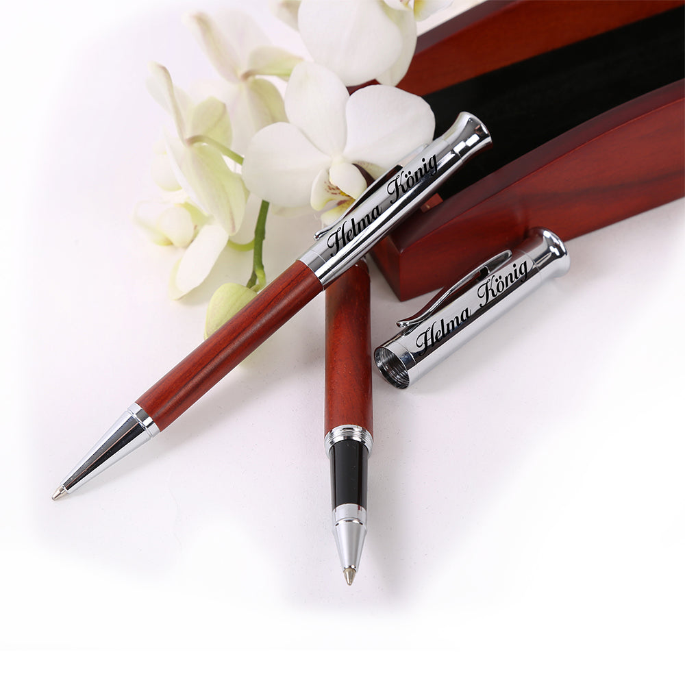 Exklusives Schreibset aus edlem Rosenholz mit individueller Gravur