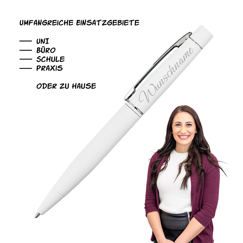 Eleganter Metall-Drehkugelschreiber in Weiß personalisiert