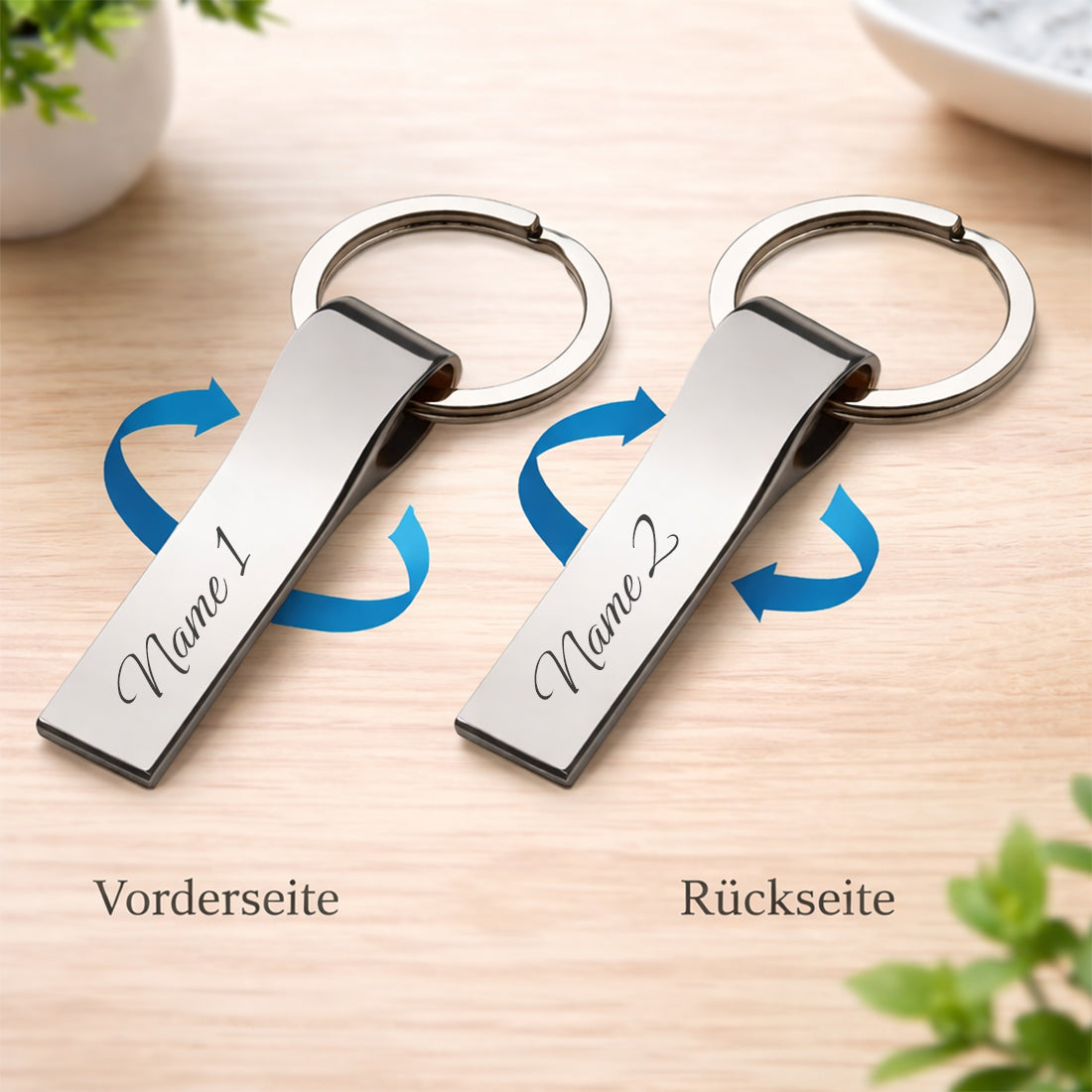 Personalisierter Schlüsselanhänger mit beidseitiger Gravur
