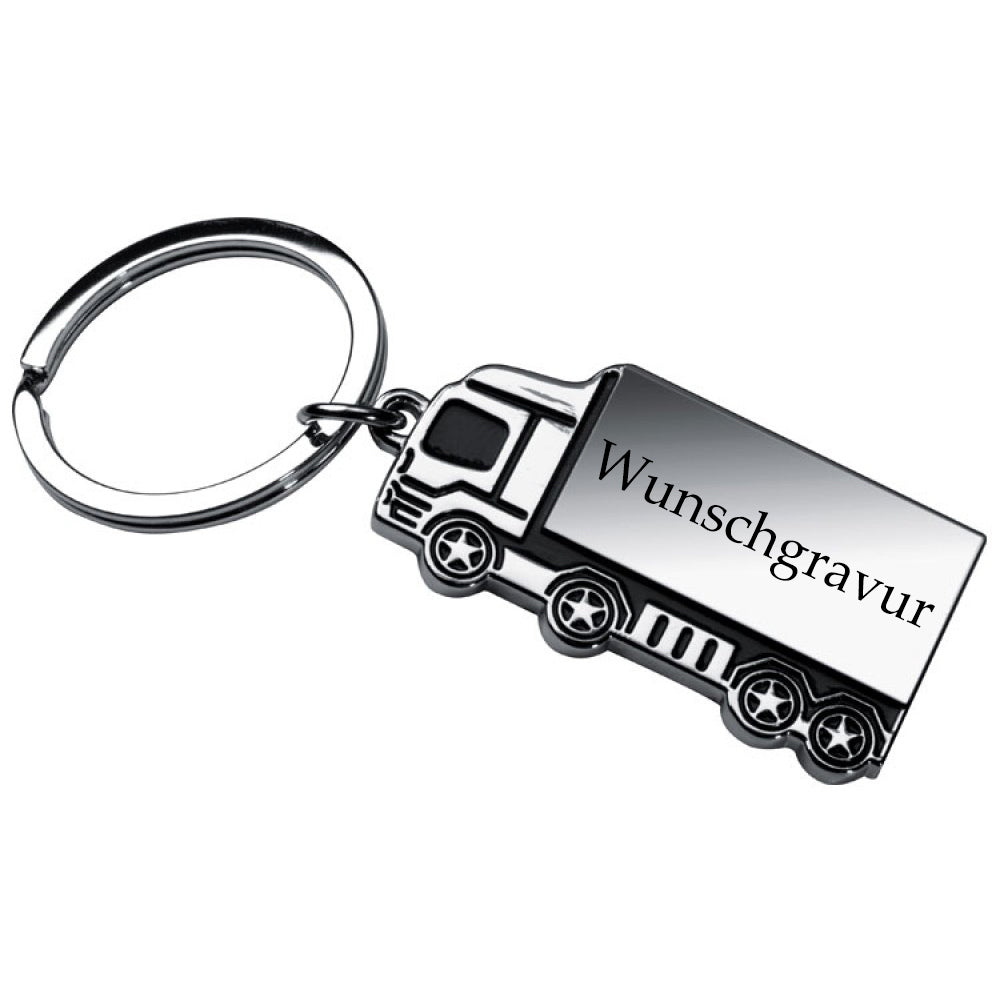 LKW-Schlüsselanhänger aus Metall mit Gravur – Personalisiert mit Wunschname oder Text – Geschenkidee für Trucker & Fahrer