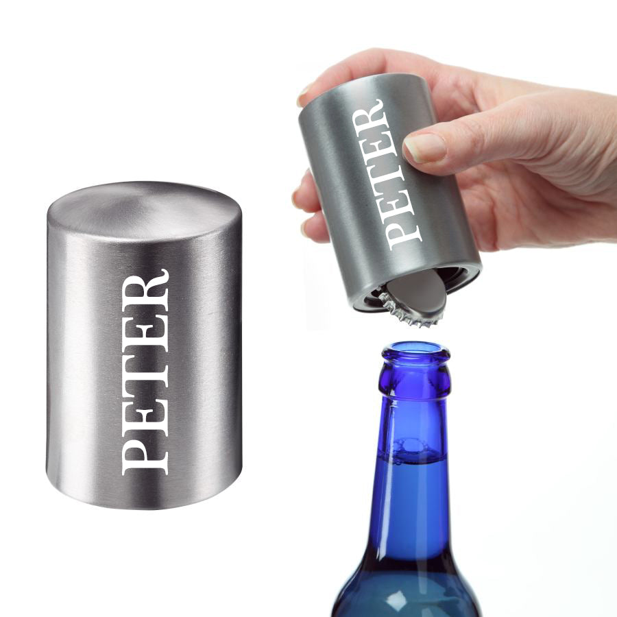 Personalisierter Push-Up Flaschenöffner mit Wunschgravur - In 3 Farben (Silber, Schwarz, Gold