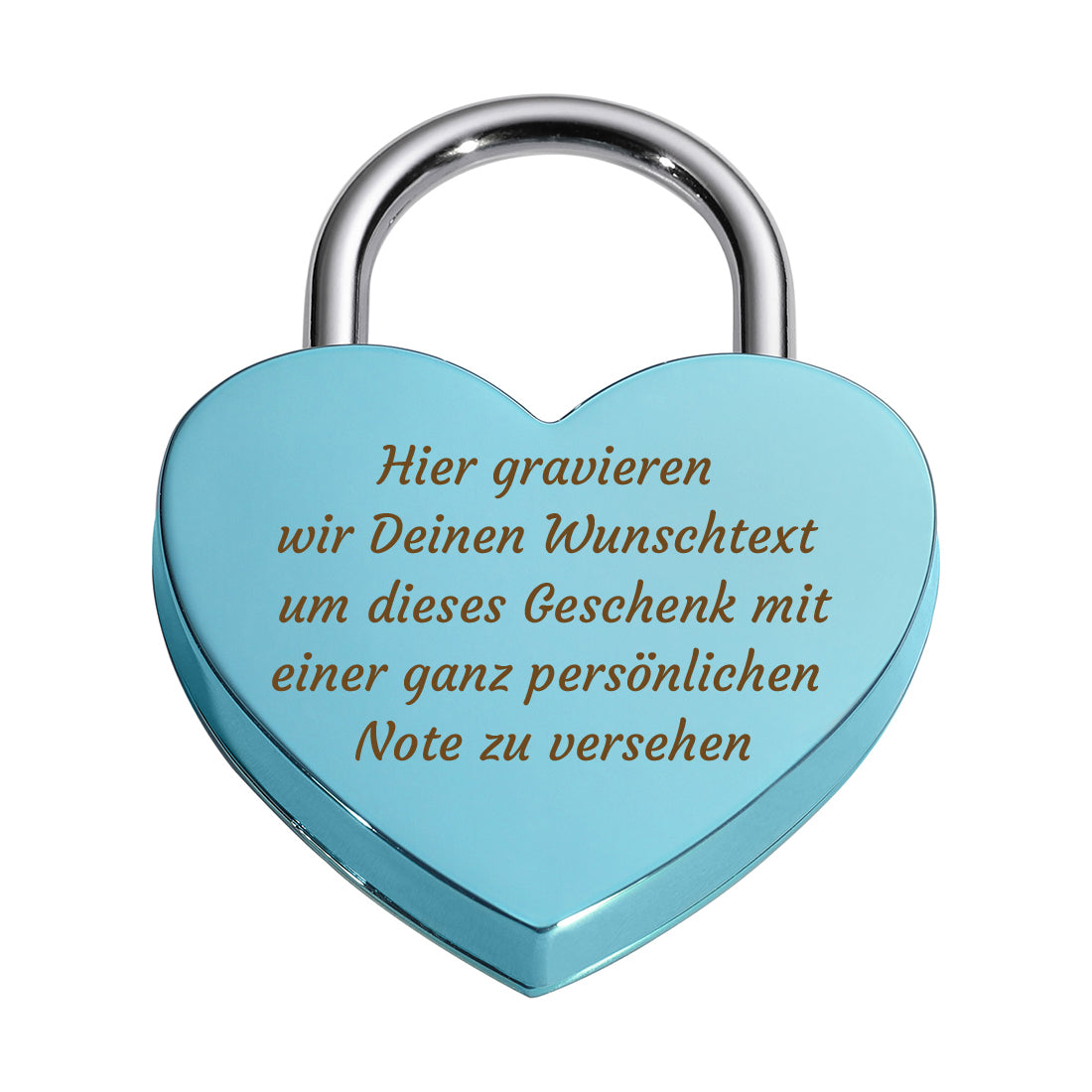 Vorhängeschloss Herz personalisiert - Liebesschloss mit Wunschtext Gravur