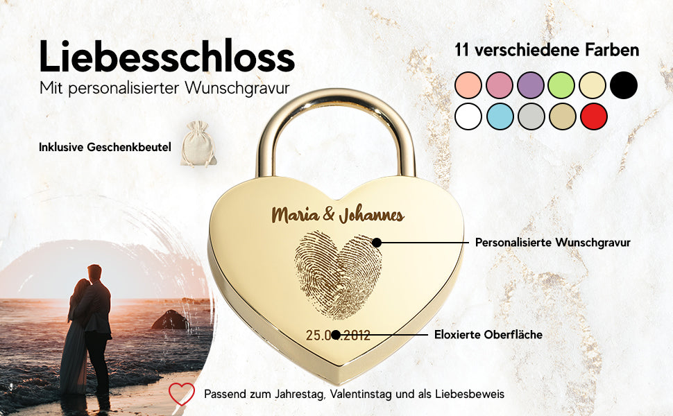 Liebesschloss Herz-Schloss mit Gravur - Motiv Herz Fingerabdruck