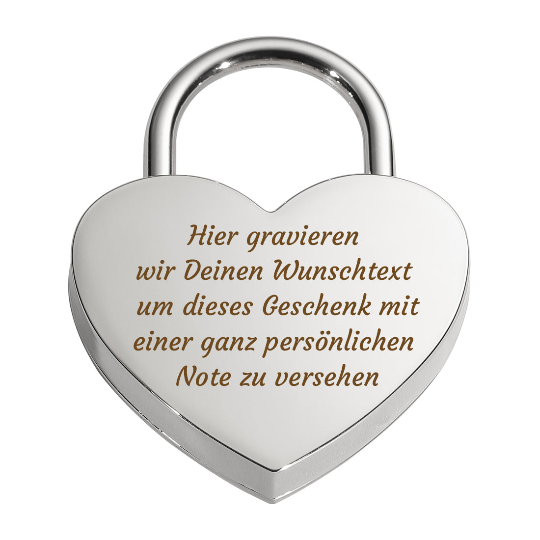 Vorhängeschloss Herz personalisiert - Liebesschloss mit Wunschtext Gravur