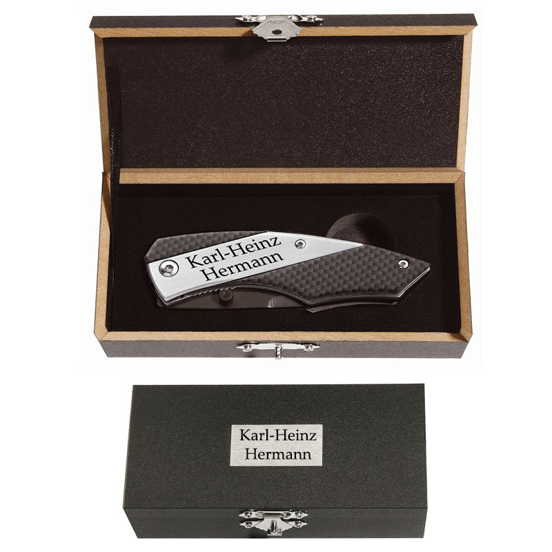 Profi-Einhandmesser im Carbon-Look mit individueller Gravur