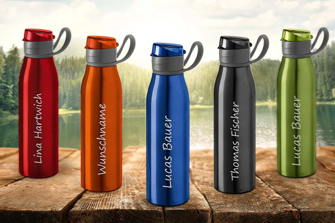 Personalisierte Trinkflasche Orange - 650ml Aluminium mit Wunschgravur