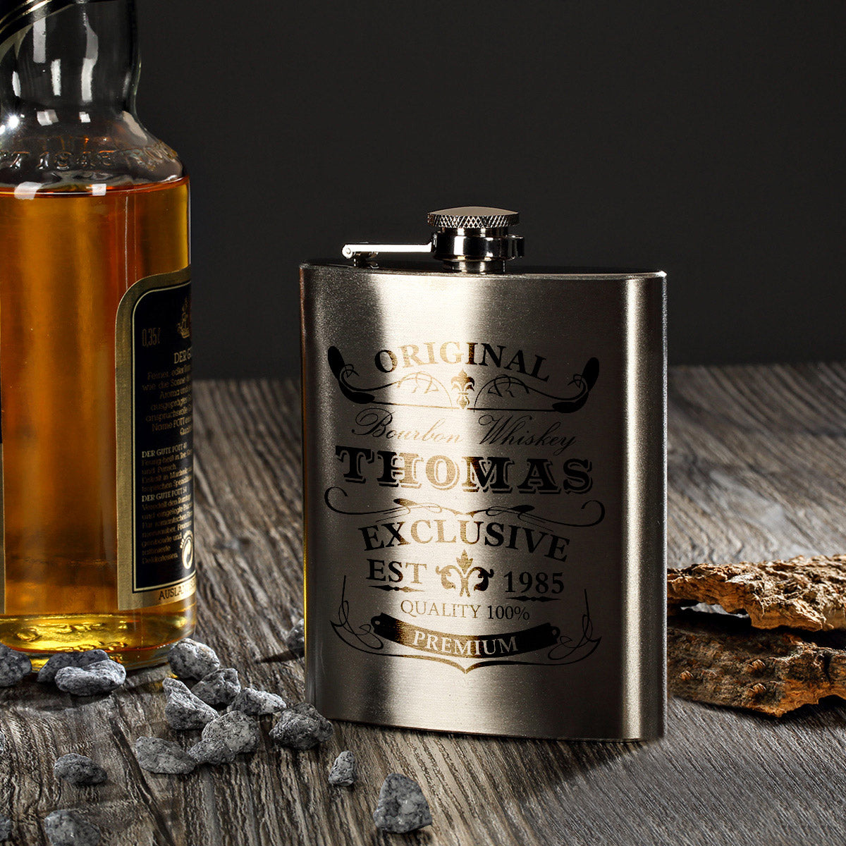 Personalisierter Edelstahl-Flachmann mit Wunschgravur - 210ml