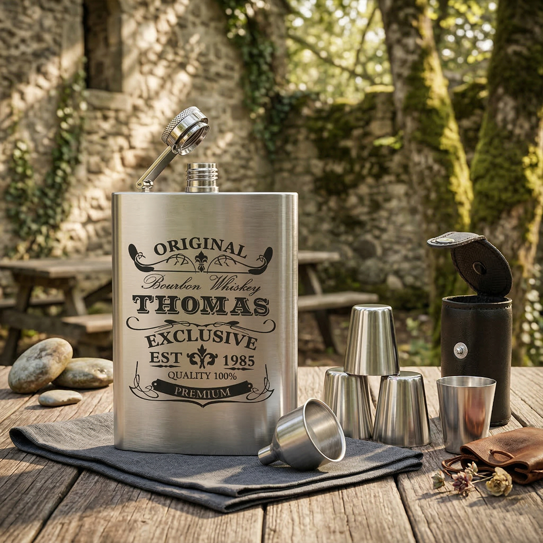 Edelstahl-Flachmann-Set inkl. Gravur & Becher (195ml)