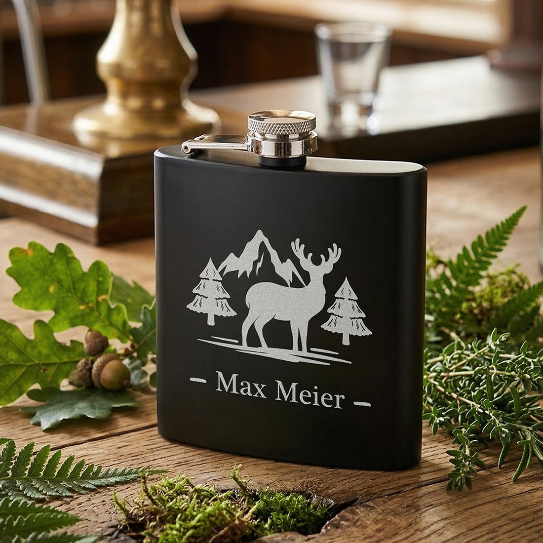 Flachmann mit Gravur Schwarz Matt Edelstahl