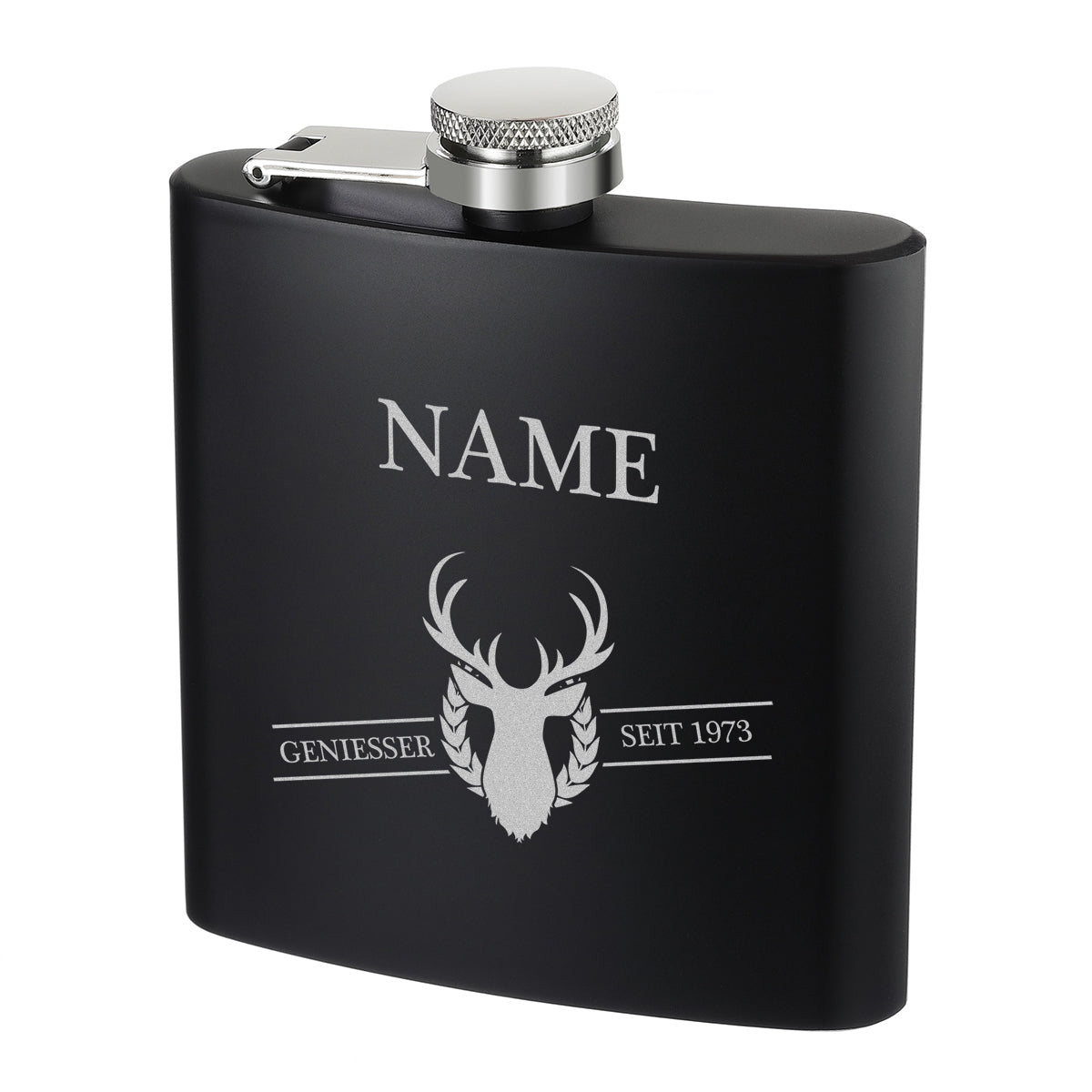 Flachmann mit Gravur personalisiert Schwarz Matt