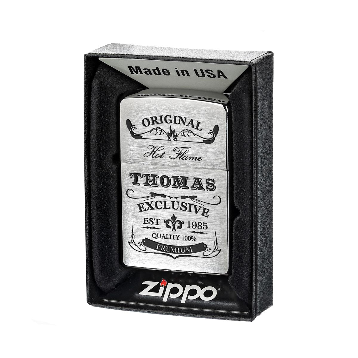 Original Zippo® Brushed Chrome mit individueller Gravur