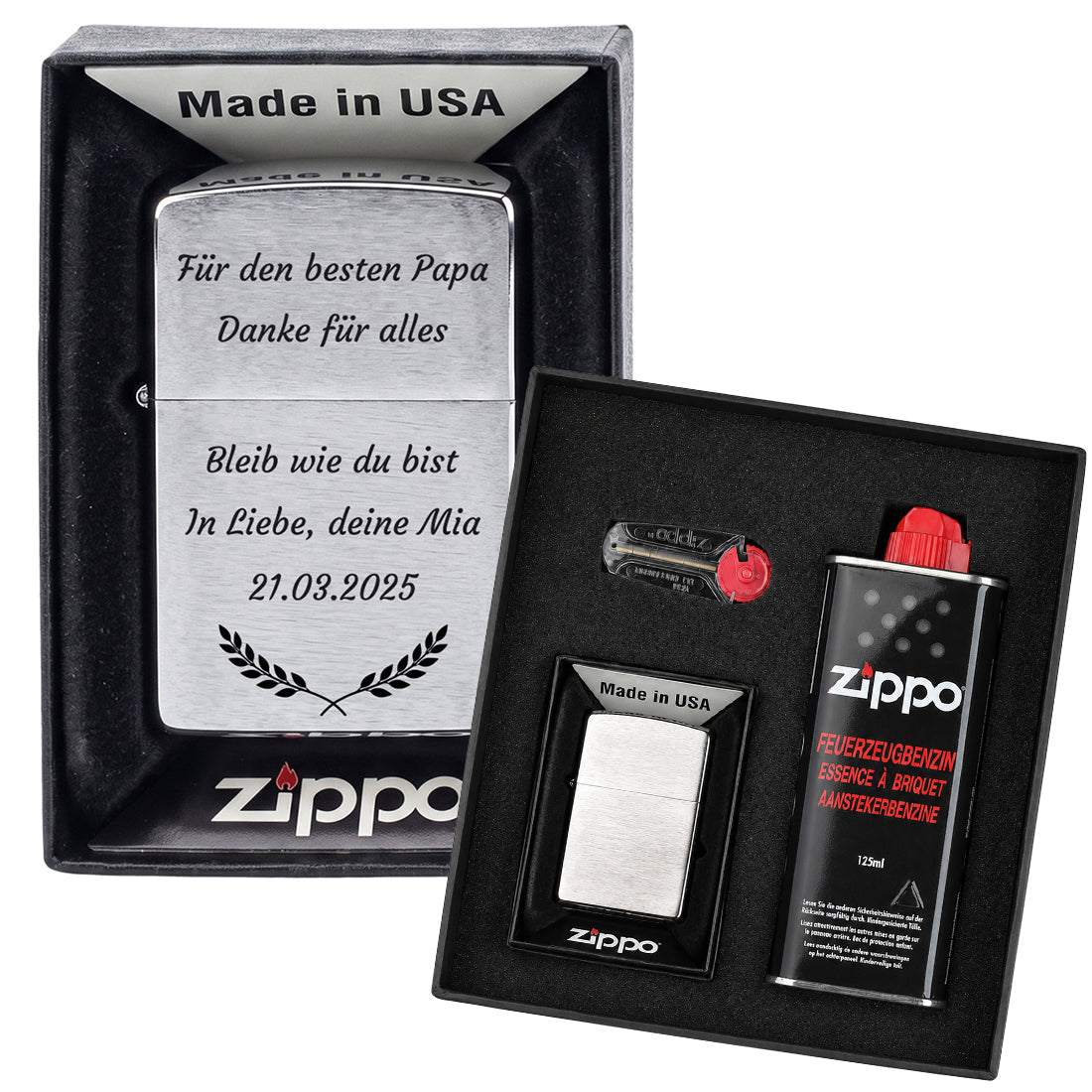 Original Zippo Feuerzeug mit Gravur & Geschenkset