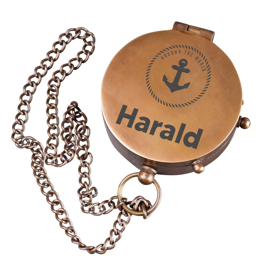 Personalisierter Messingkompass mit Anker-Gravur & Name