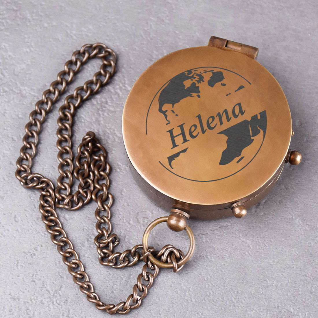 Messingkompass Weltkugel | Personalisierte Gravur Name | Reise-Geschenk