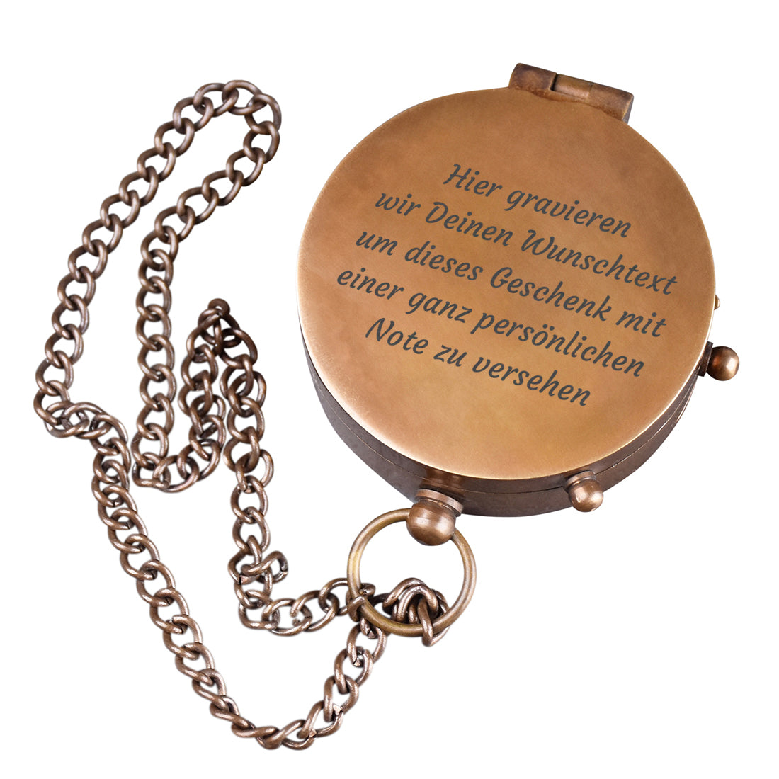 Messingkompass mit 5 Zeilen Wunschtext | Individuelle Gravur | Geschenk