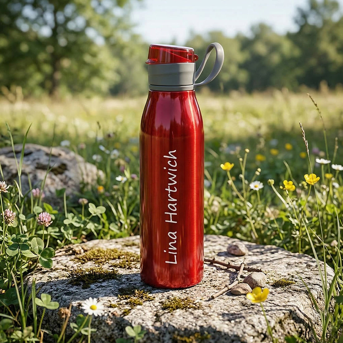 Personalisierte Aluminium-Sportflasche Rot 650ml mit Gravur