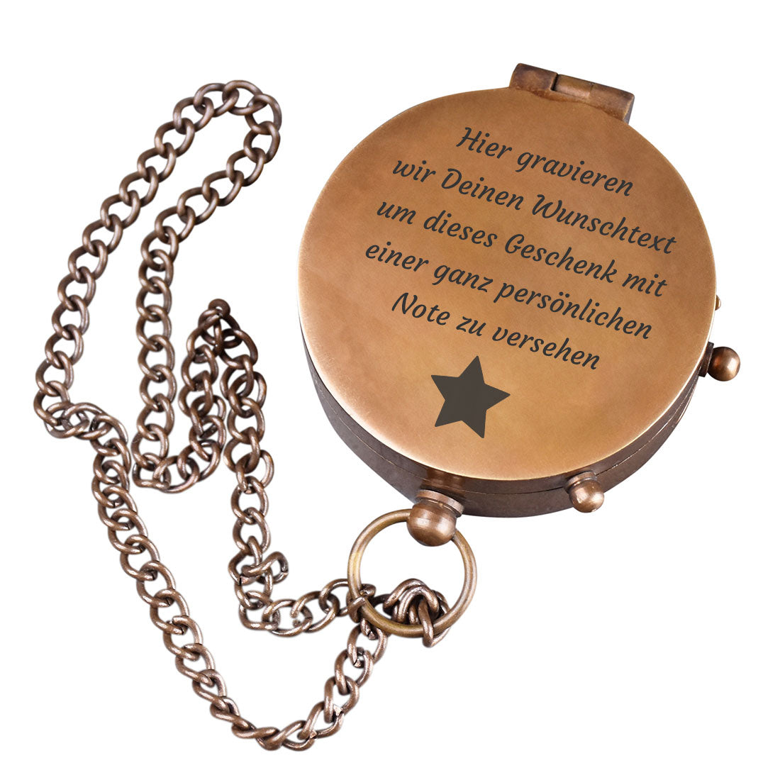 Personalisierter Kompass mit Gravur und Wunschtext - Messing Kompass mit Kette als Geschenk für Männer