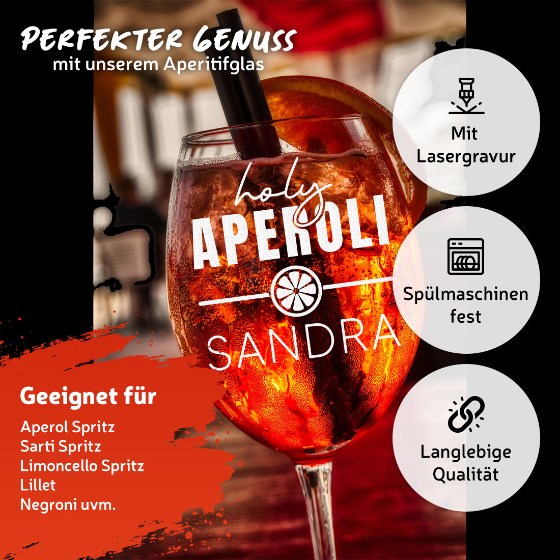 Aperol Glas 460 ml mit personalisierter Gravur "Holy Aperoli"