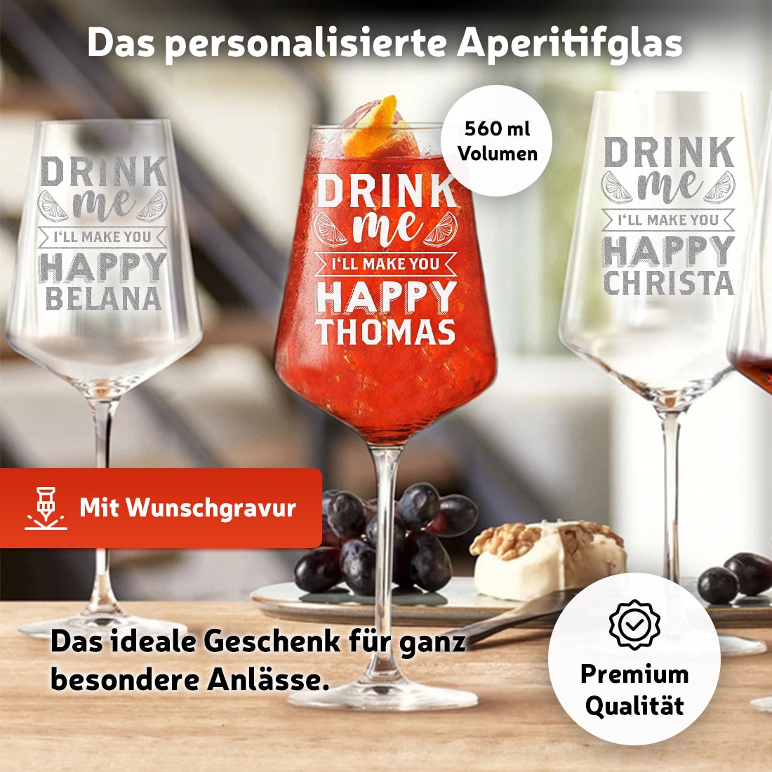 Aperol Spritz Cocktailglas mit personalisierter Gravur