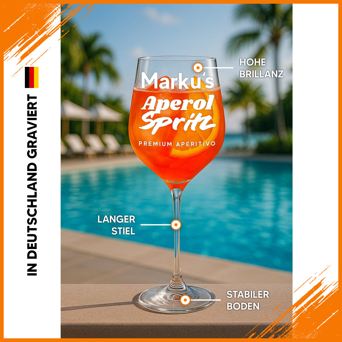 Modernes Aperol Spritz Glas 440 ml mit personalisierter Gravur