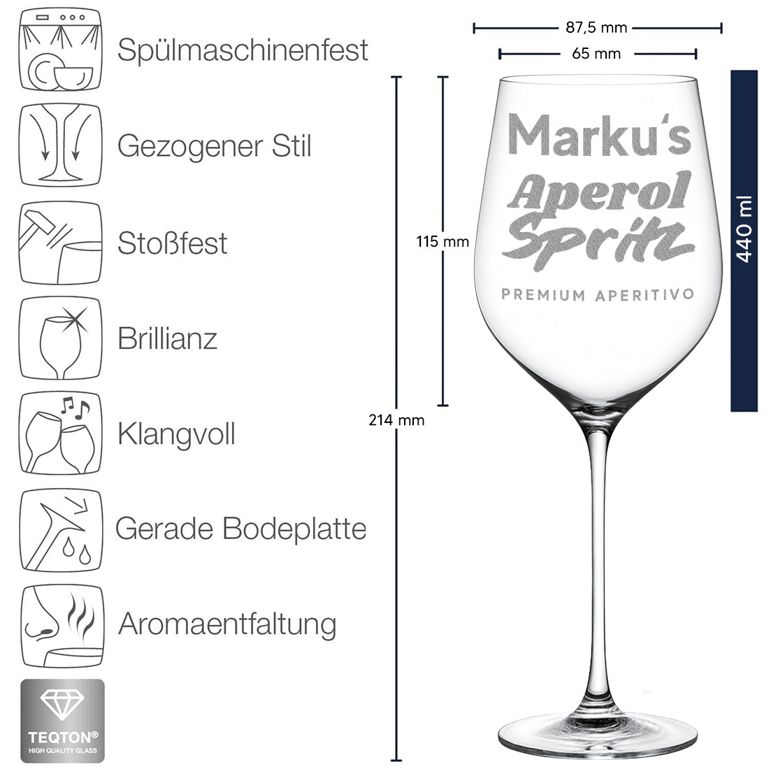 Modernes Aperol Spritz Glas 440 ml mit personalisierter Gravur
