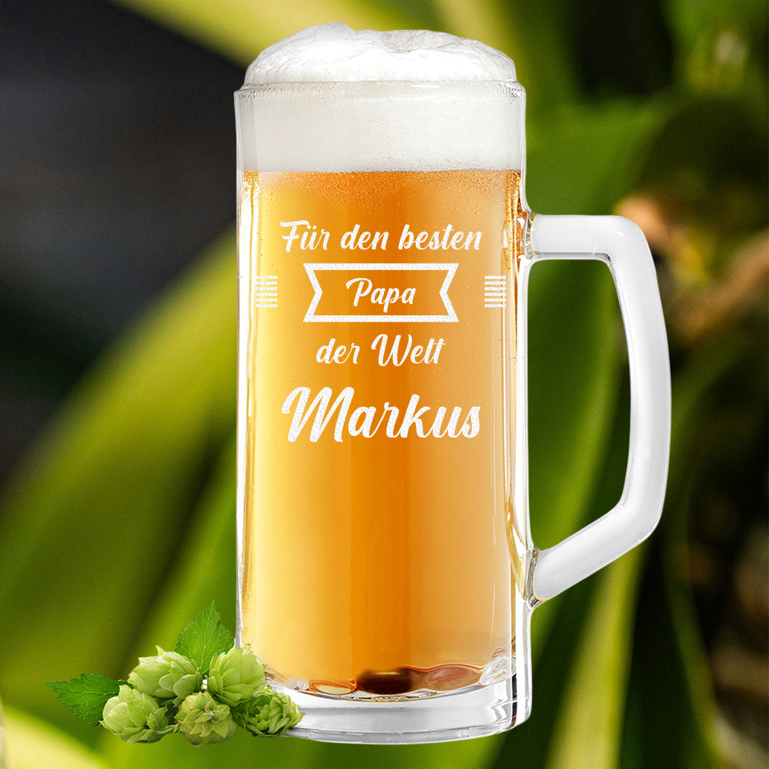 Bierkrug 0,5 Liter mit Gravur - Motiv "Für den besten Papa der Welt"