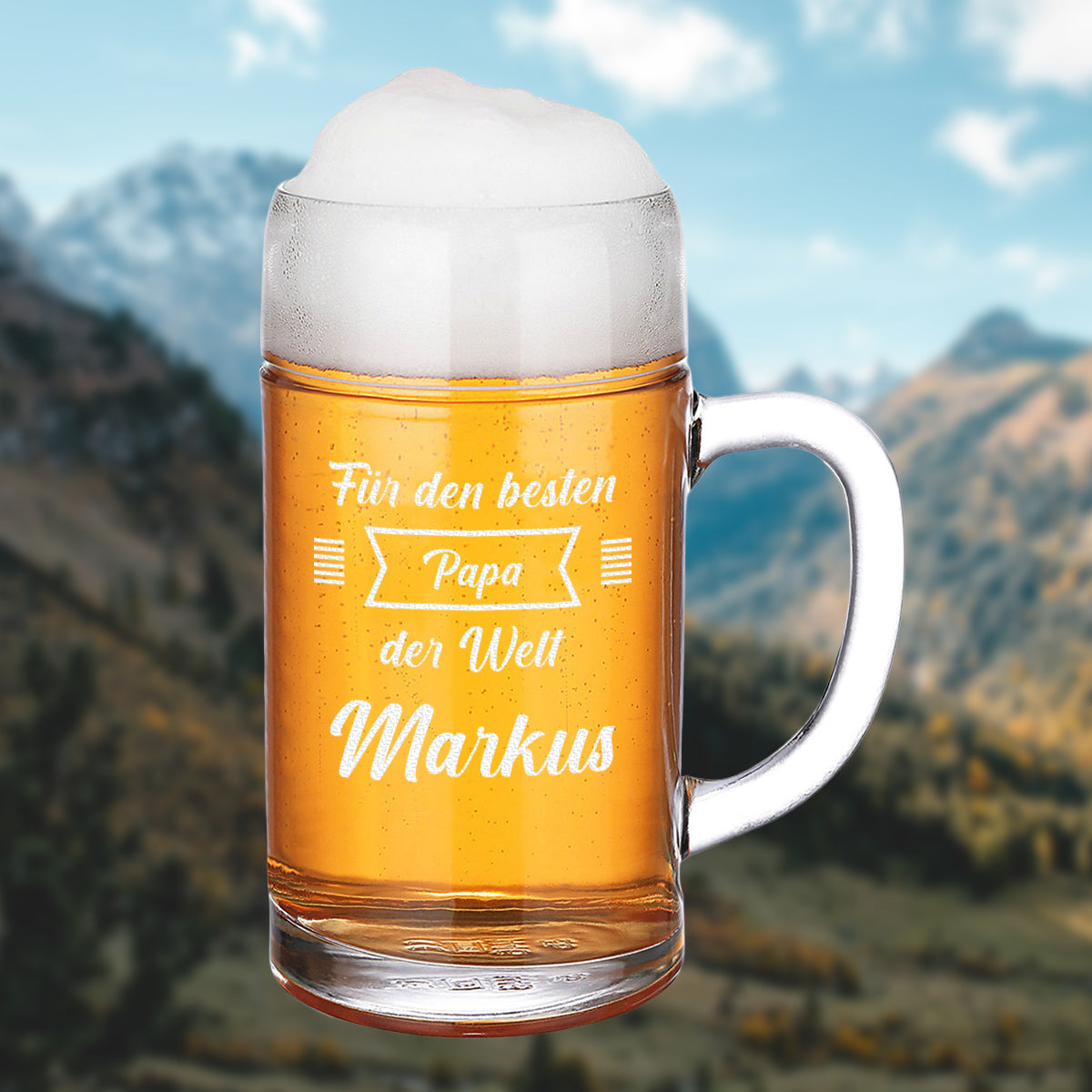 Maßkrug 1 Liter klassisch mit Gravur - "Für den besten Papa der Welt"