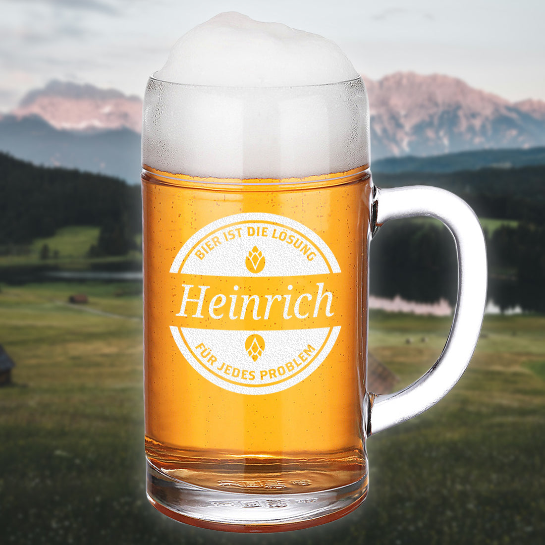 Maßkrug 1 Liter "Bier ist die Lösung" mit Gravur - Männergeschenk