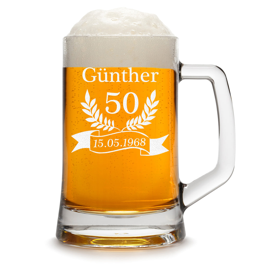 Personalisierter Bierkrug 0,5 Liter mit Gravur - ideal zum Geburtstag